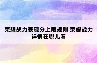 荣耀战力表现分上限规则 荣耀战力详情在哪儿看